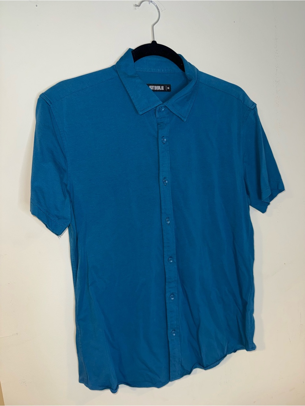 STEELE Men’s M Stretch Knit Short Sleeve Button Shirt Blue